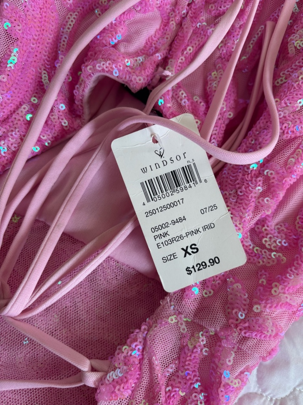 Windsor Pink Sequin Spaghetti-Strap Prom Gown with Thigh Slit - Picture 10 of 12